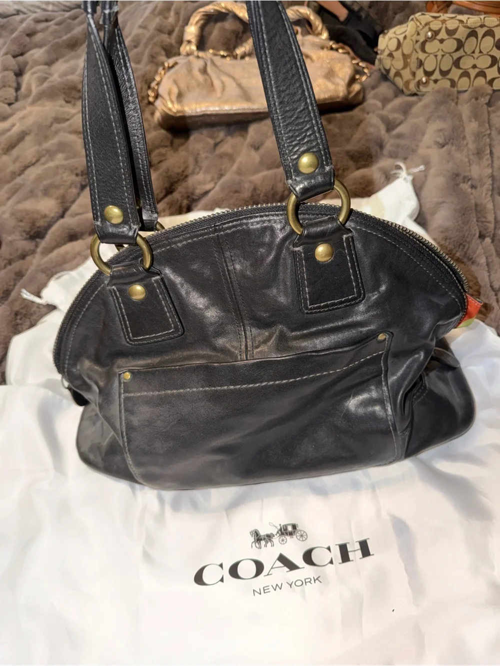 Coach Vintage Black Leather Dome Satchel with Gold Hardware - Picture 2 of 6
